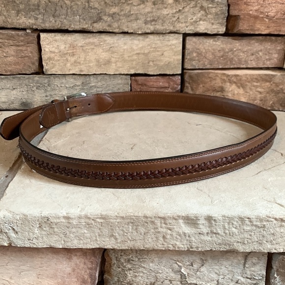 SIZE 40 brown leather belt with braided center - Picture 3 of 5
